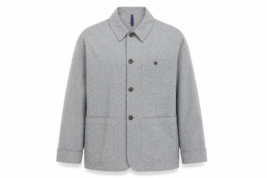 Fisk of Oslo Men's Grey Check Linen Cotton Overcoat 42R Slim Fit