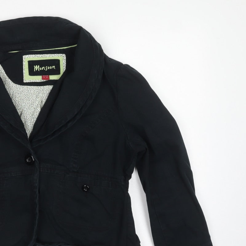 Monsoon Women’s Black Cotton Blend Short Button Jacket UK 16