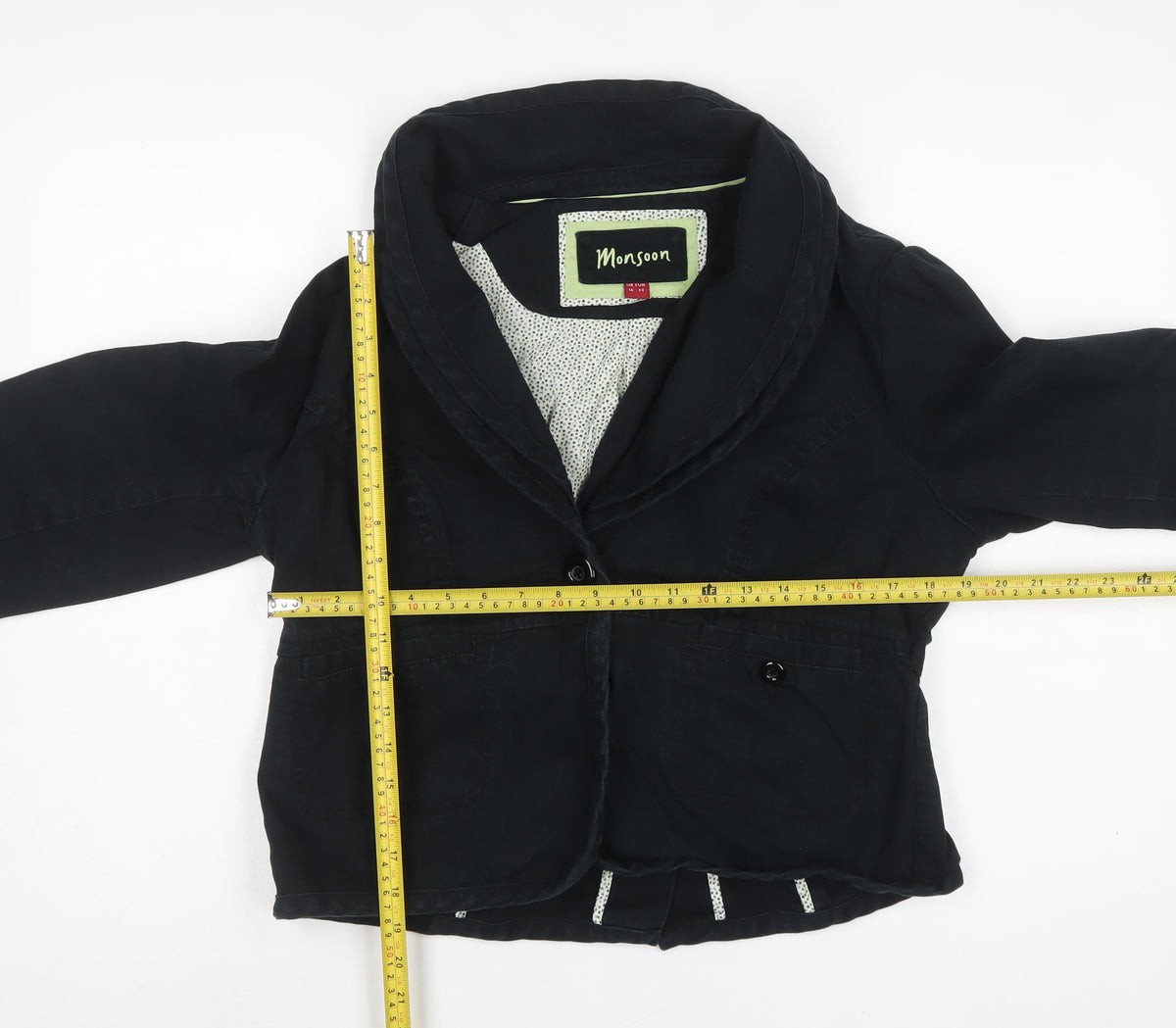 Monsoon Women’s Black Cotton Blend Short Button Jacket UK 16