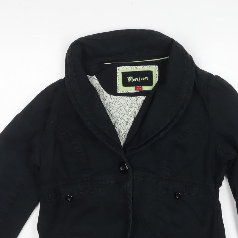 Monsoon Women’s Black Cotton Blend Short Button Jacket UK 16