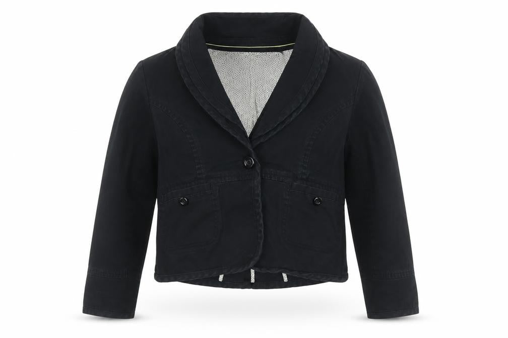 Monsoon Women’s Black Cotton Blend Short Button Jacket UK 16