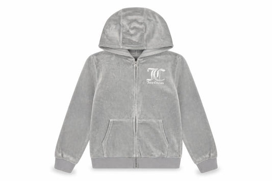 Juicy Couture Girls Grey 9-10 Years Velour Full Zip Logo Hoodie