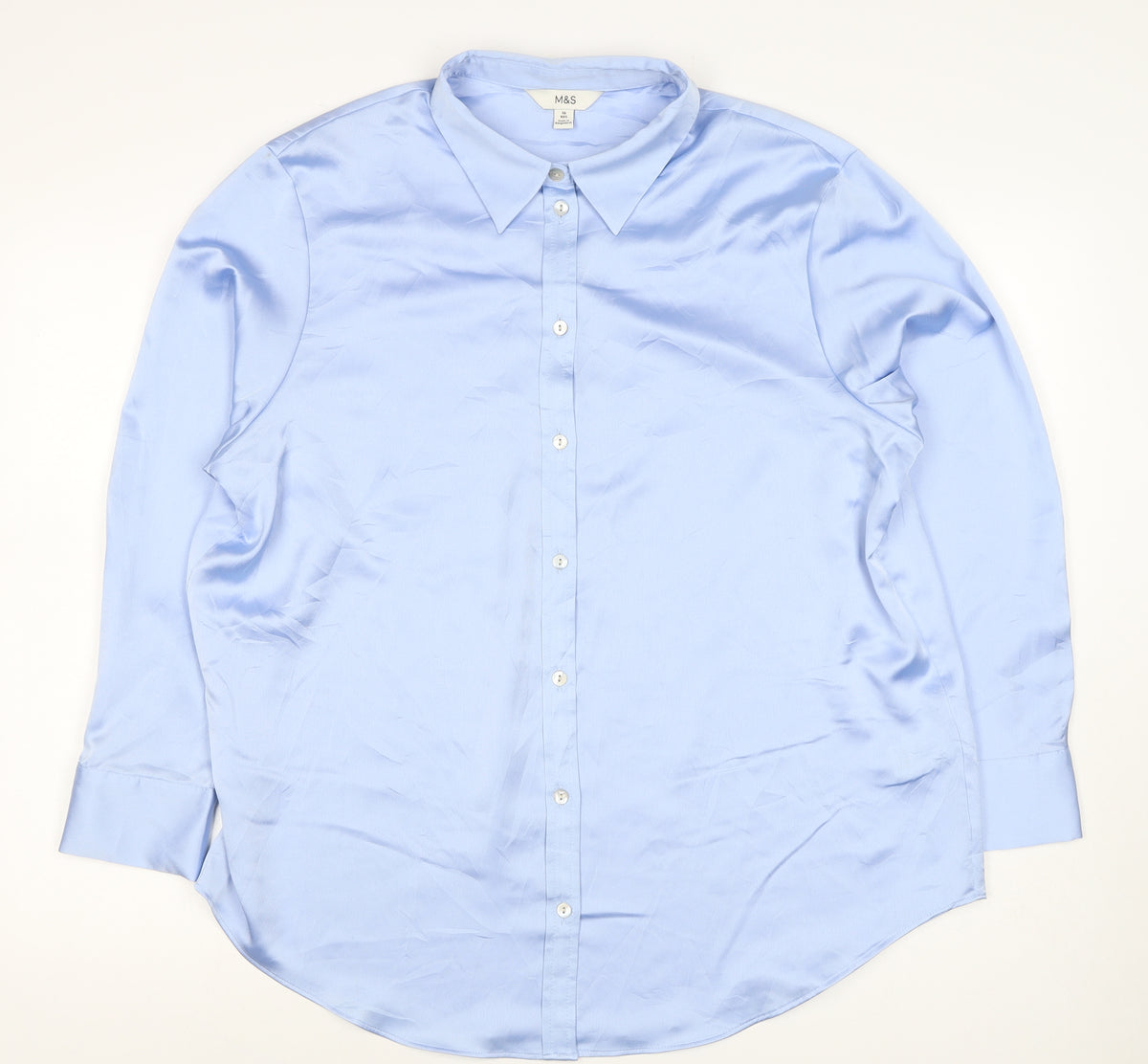 Marks and Spencer Women Blue UK 16 Satin Button-Up Collared Shirt