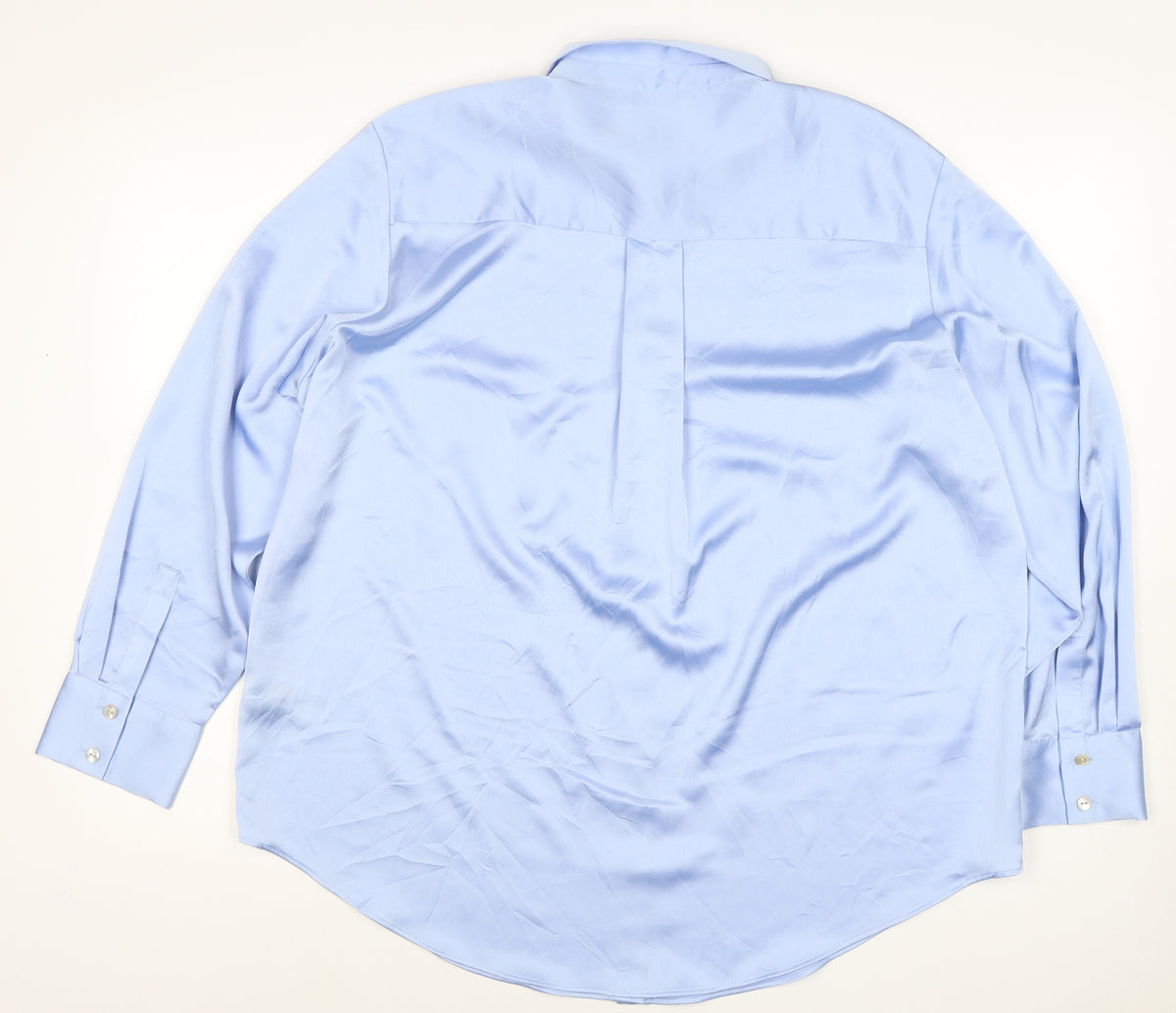 Marks and Spencer Women Blue UK 16 Satin Button-Up Collared Shirt