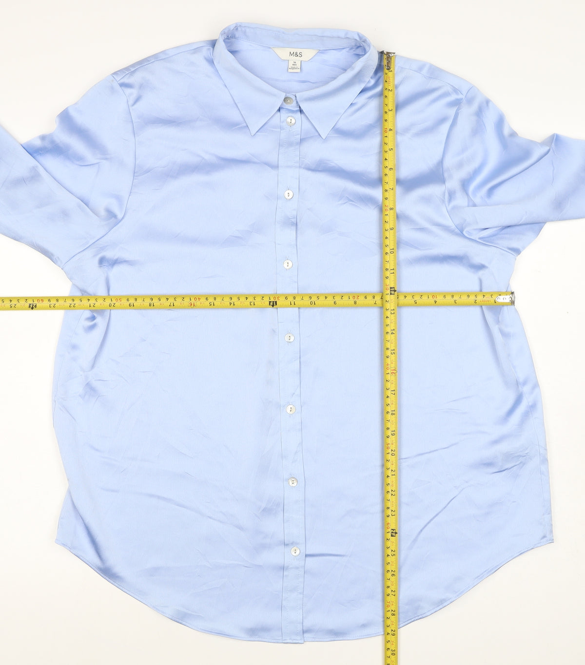 Marks and Spencer Women Blue UK 16 Satin Button-Up Collared Shirt