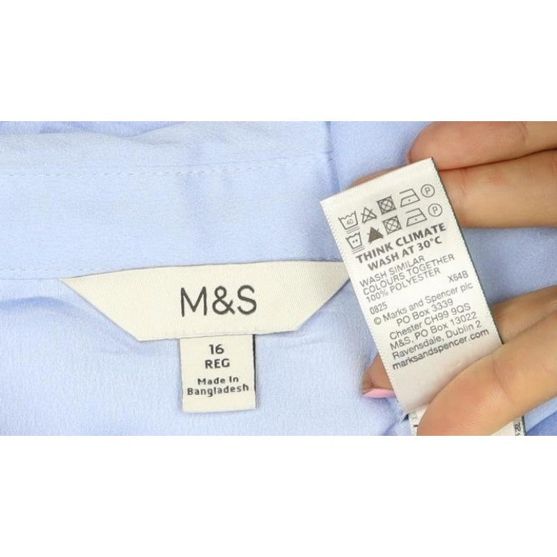 Marks and Spencer Women Blue UK 16 Satin Button-Up Collared Shirt