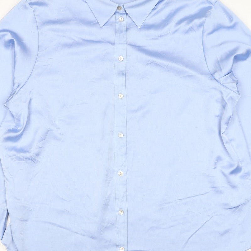 Marks and Spencer Women Blue UK 16 Satin Button-Up Collared Shirt