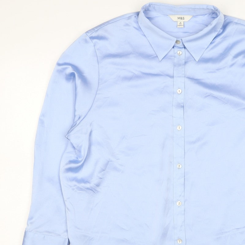 Marks and Spencer Women Blue UK 16 Satin Button-Up Collared Shirt