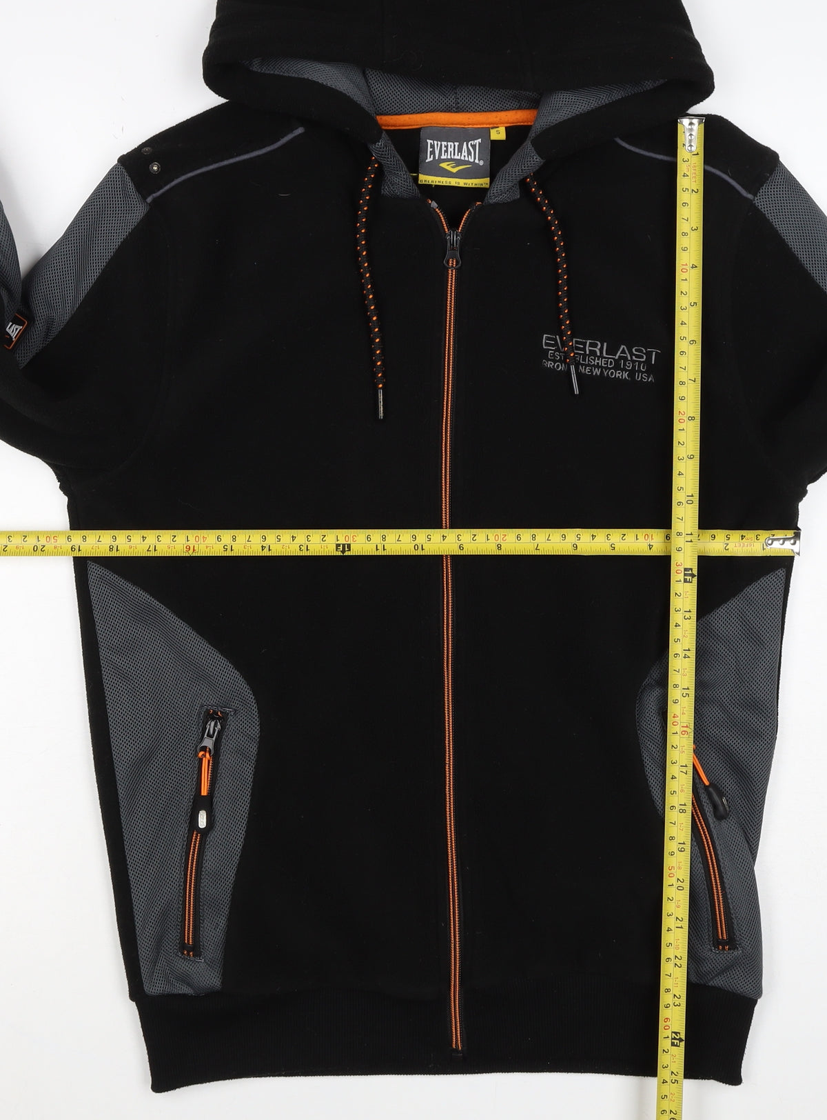 Everlast Men’s Black Grey Hooded Full Zip Fleece Jacket Size S