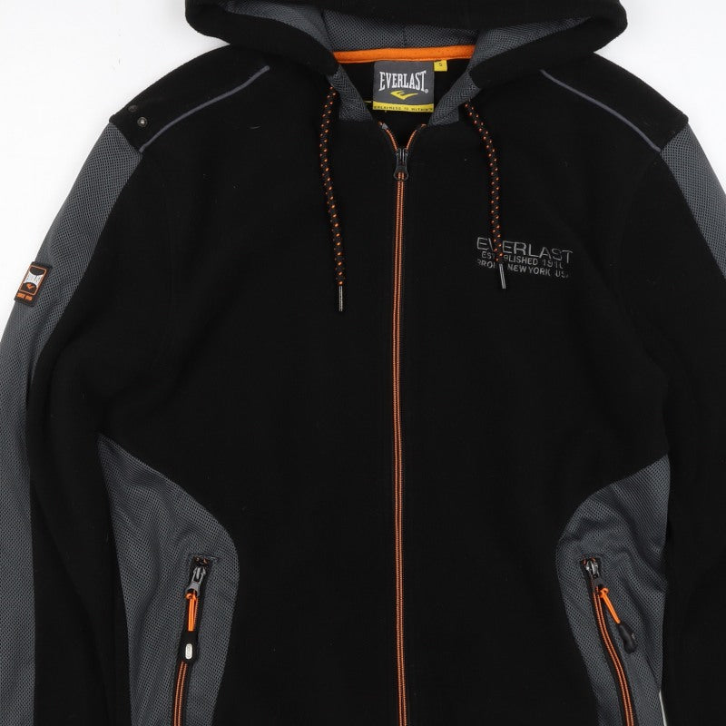 Everlast Men’s Black Grey Hooded Full Zip Fleece Jacket Size S