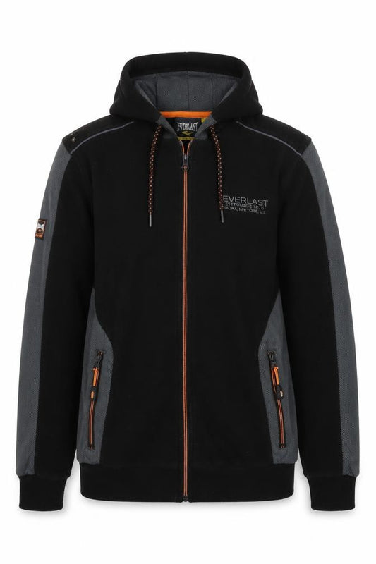 Everlast Men’s Black Grey Hooded Full Zip Fleece Jacket Size S