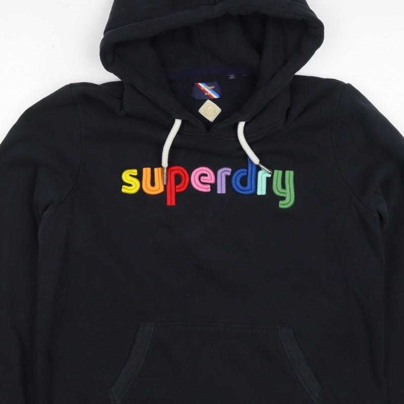 Superdry Women Black UK 16 Rainbow Embroidered Logo Pullover Hoodie