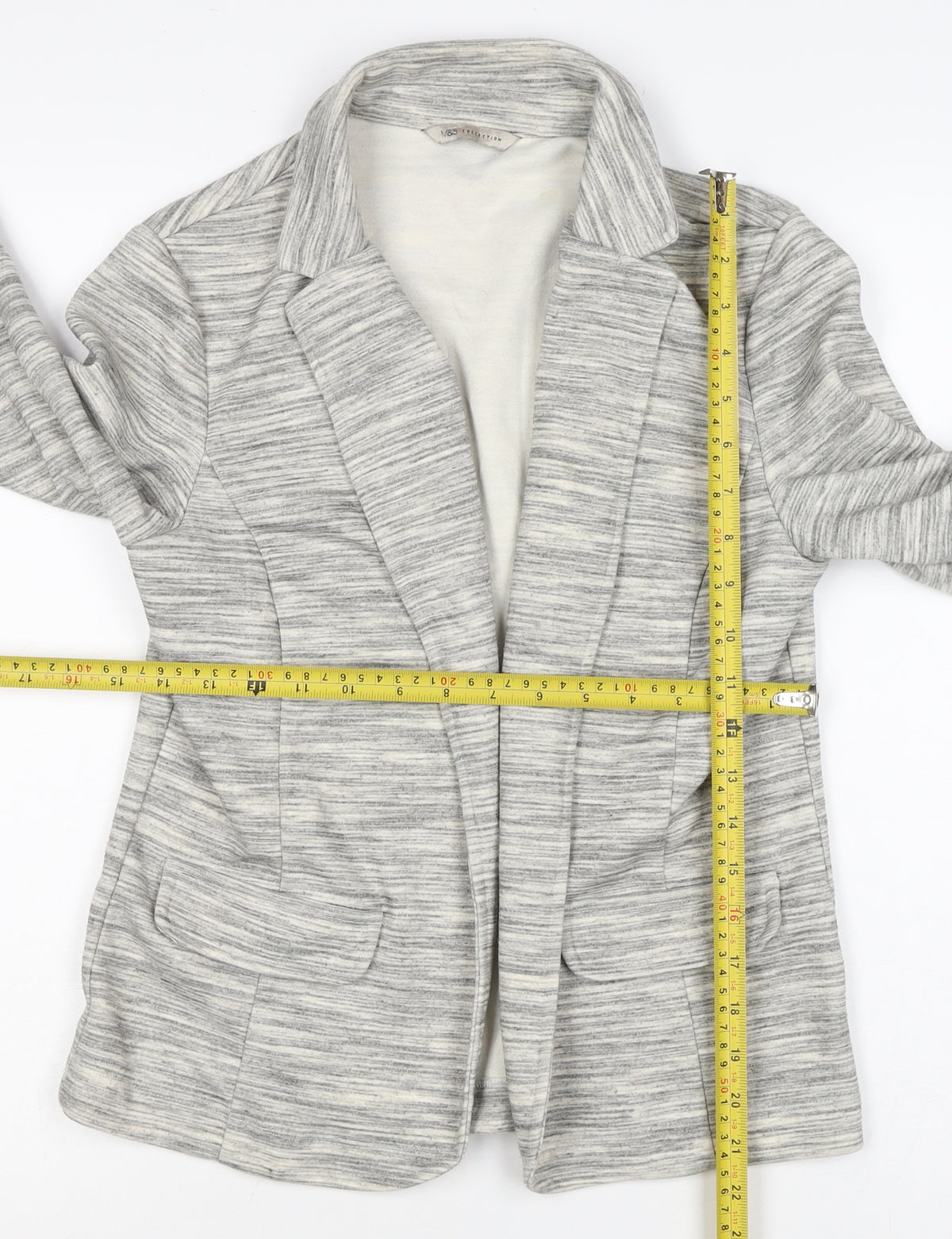 M&S Collection Women Grey UK 10 Open Front Notch Lapel Blazer Jacket