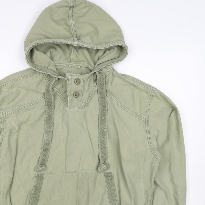American Eagle Women Green M Hooded Henley Cotton Pullover Sweatshirt