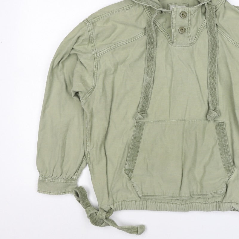 American Eagle Women Green M Hooded Henley Cotton Pullover Sweatshirt