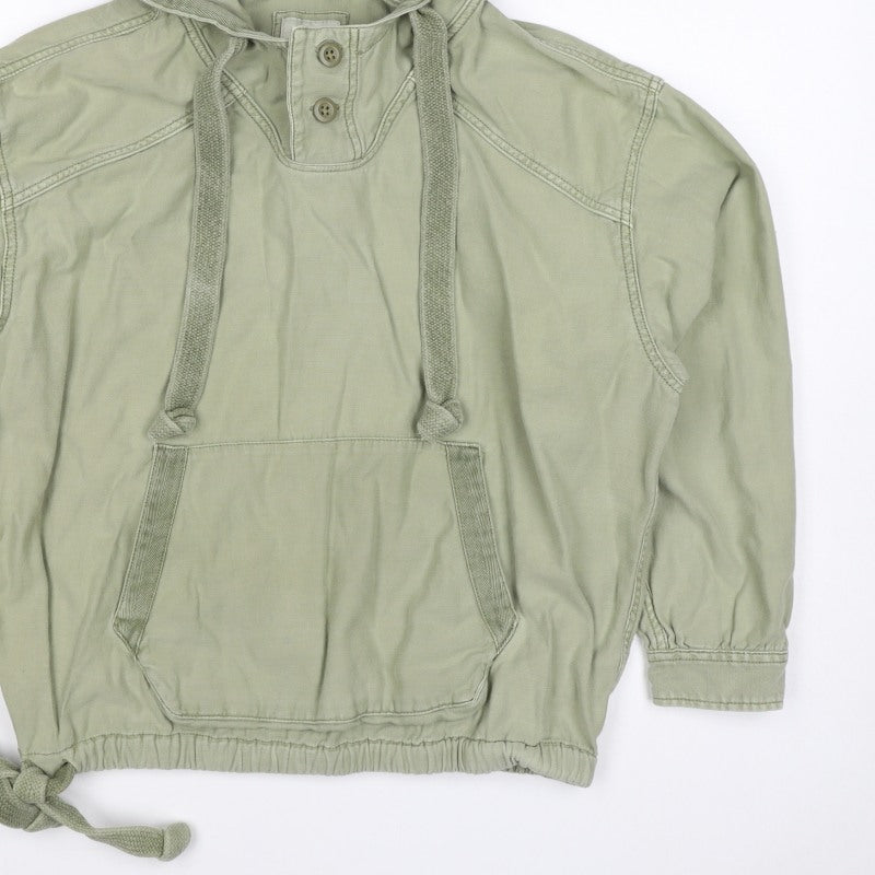 American Eagle Women Green M Hooded Henley Cotton Pullover Sweatshirt