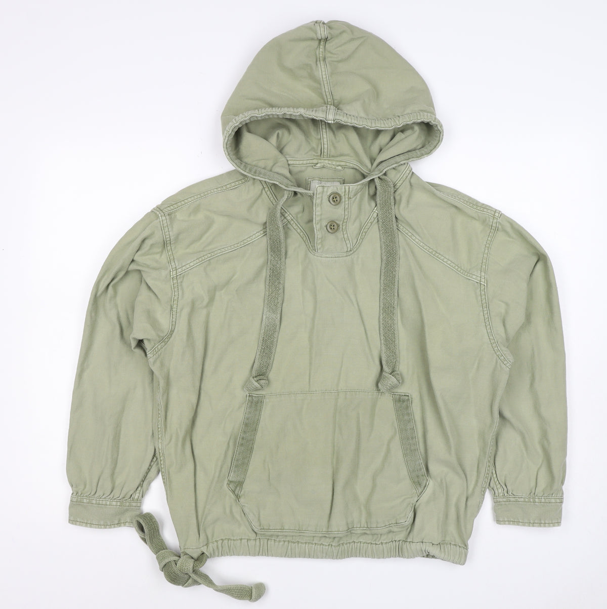American Eagle Women Green M Hooded Henley Cotton Pullover Sweatshirt