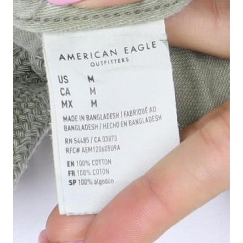 American Eagle Women Green M Hooded Henley Cotton Pullover Sweatshirt