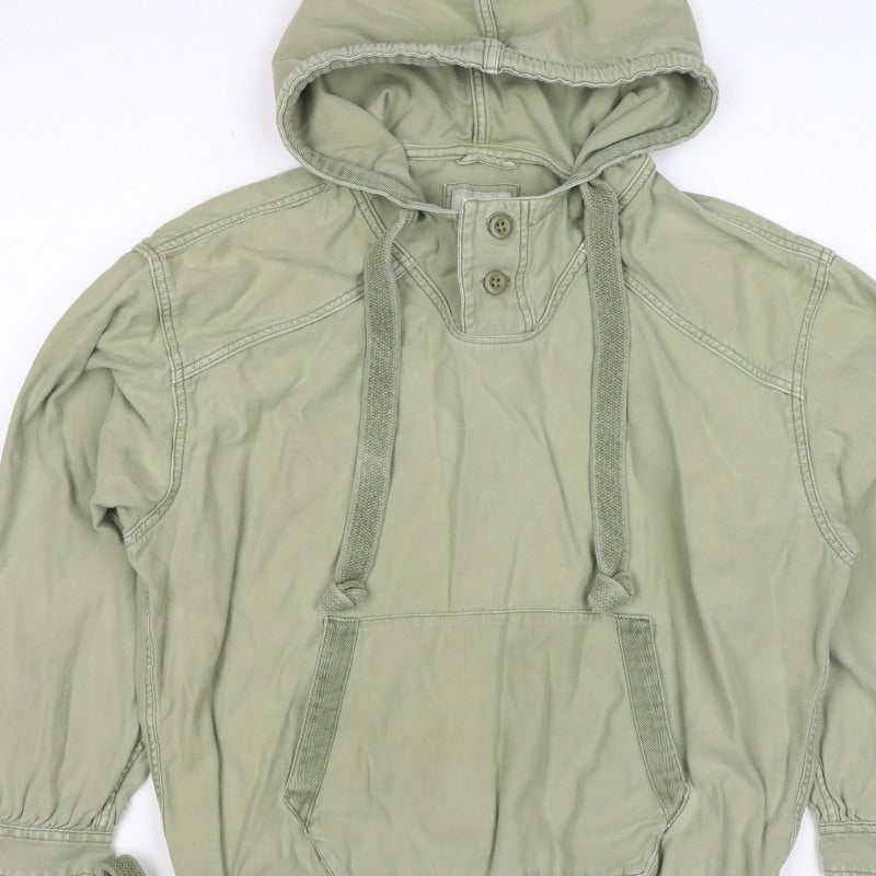American Eagle Women Green M Hooded Henley Cotton Pullover Sweatshirt