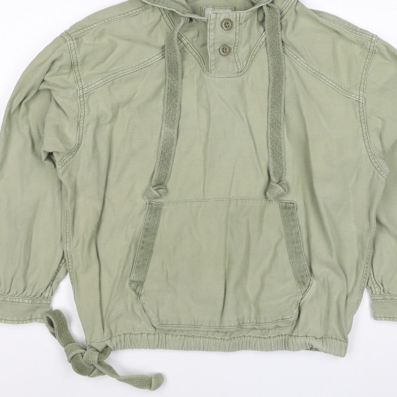 American Eagle Women Green M Hooded Henley Cotton Pullover Sweatshirt