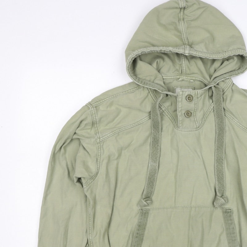 American Eagle Women Green M Hooded Henley Cotton Pullover Sweatshirt