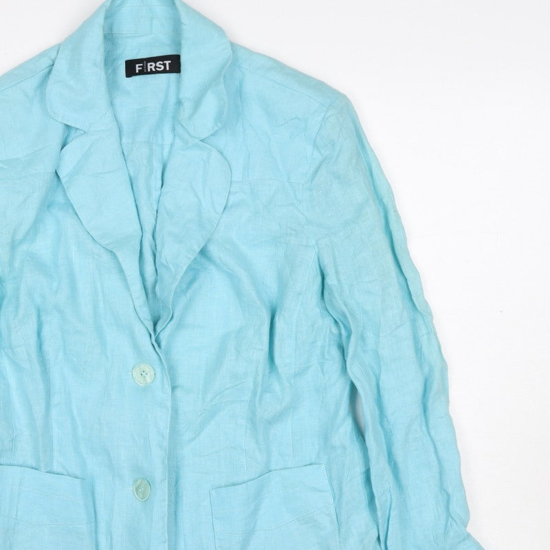 First Avenue Women Blue Linen Blazer UK 14 Two Button Lightweight