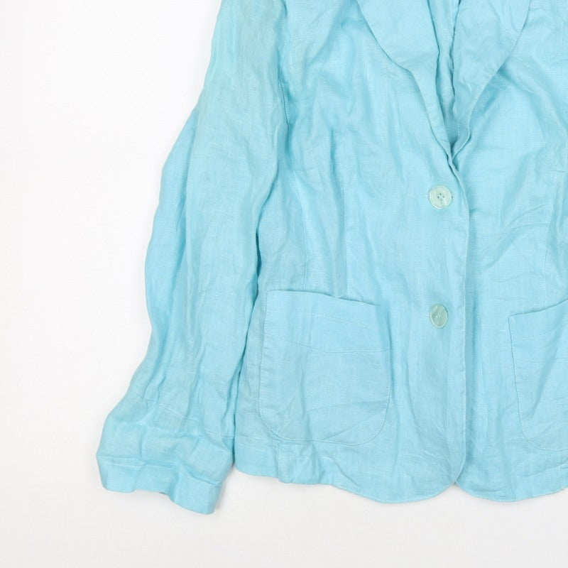 First Avenue Women Blue Linen Blazer UK 14 Two Button Lightweight