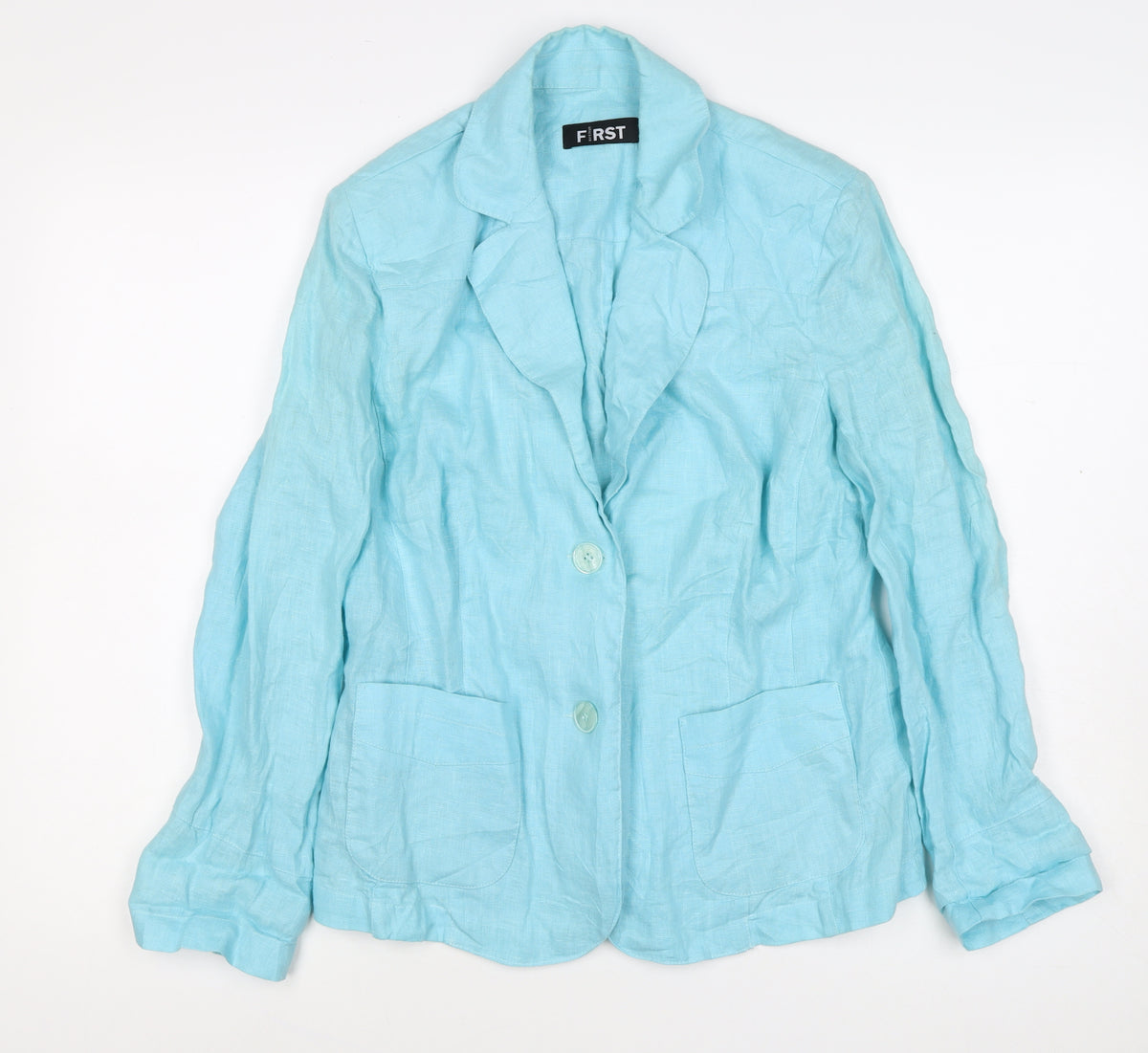 First Avenue Women Blue Linen Blazer UK 14 Two Button Lightweight