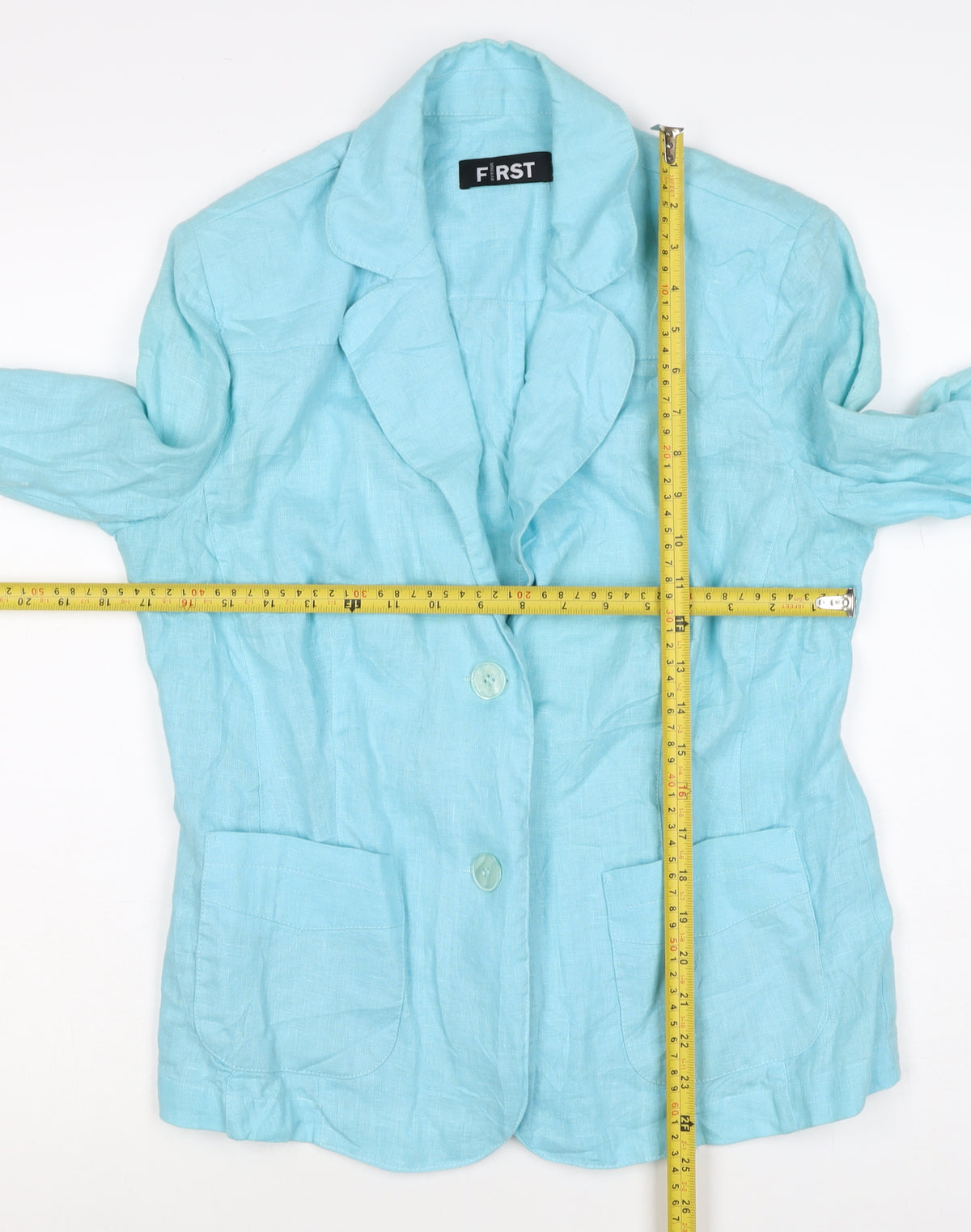 First Avenue Women Blue Linen Blazer UK 14 Two Button Lightweight