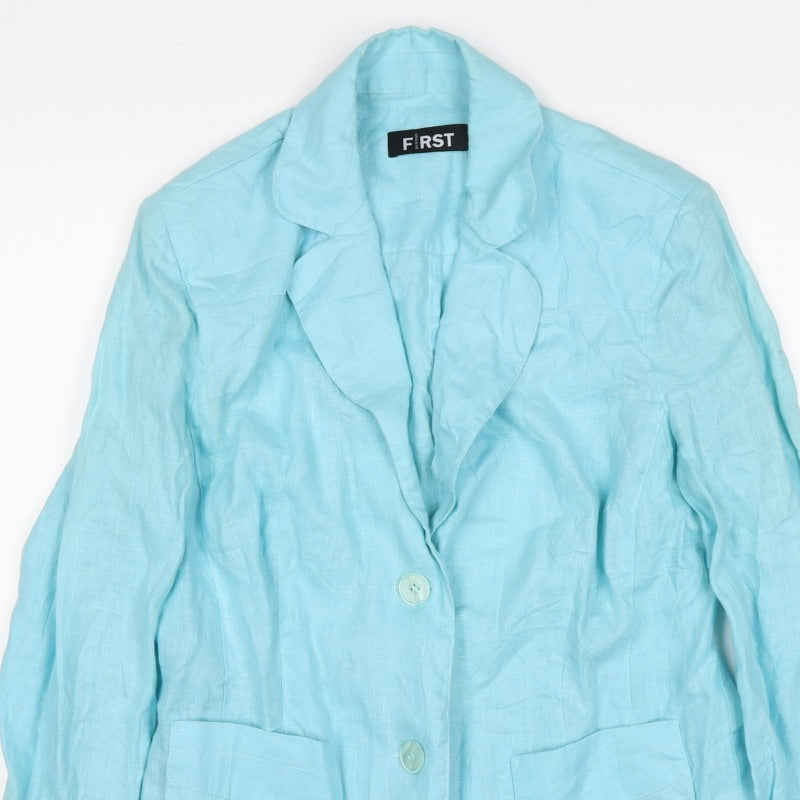 First Avenue Women Blue Linen Blazer UK 14 Two Button Lightweight