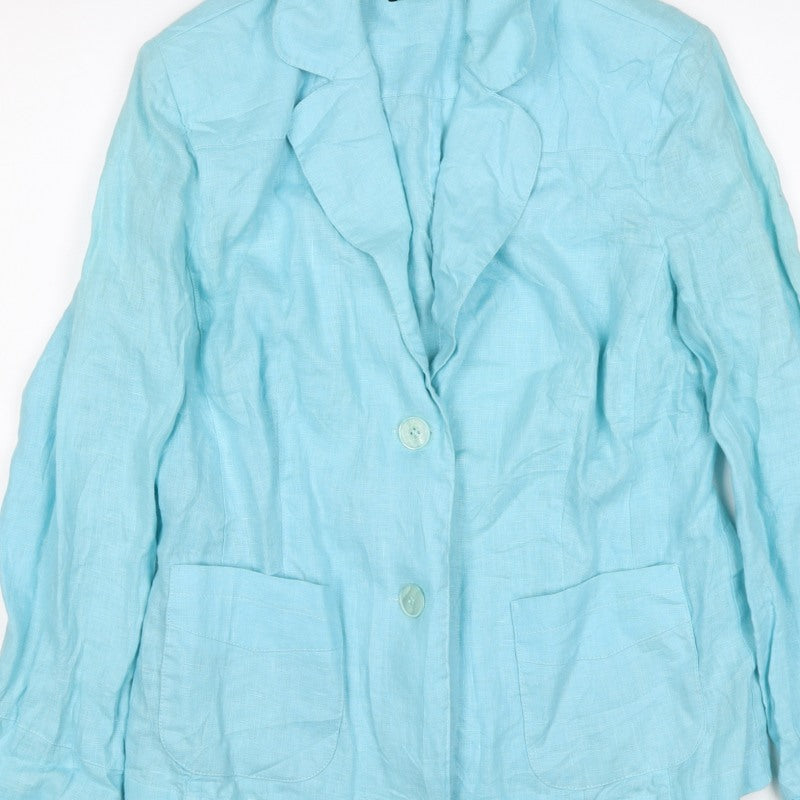 First Avenue Women Blue Linen Blazer UK 14 Two Button Lightweight