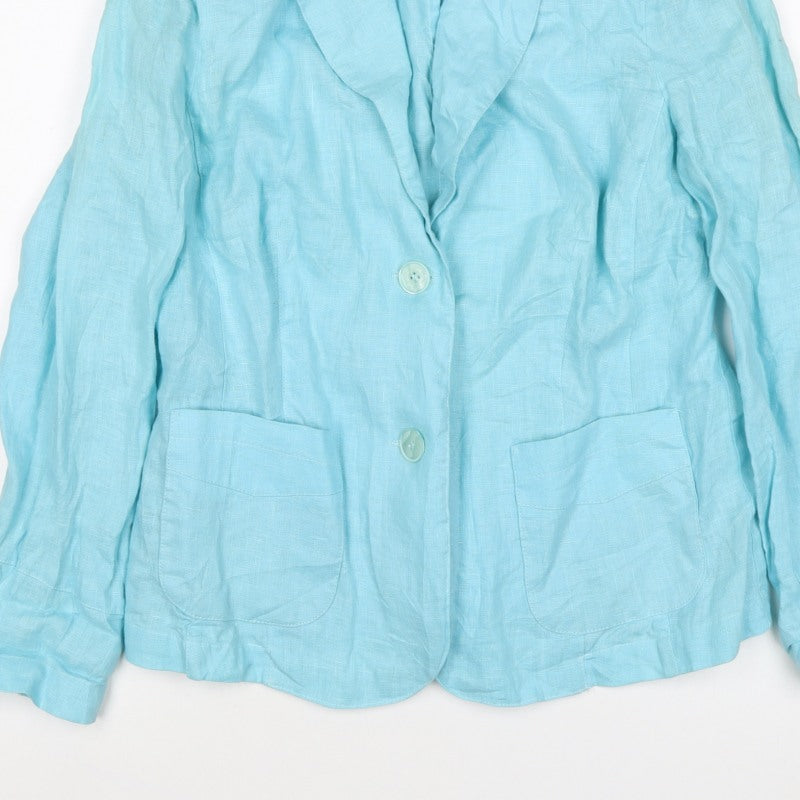 First Avenue Women Blue Linen Blazer UK 14 Two Button Lightweight