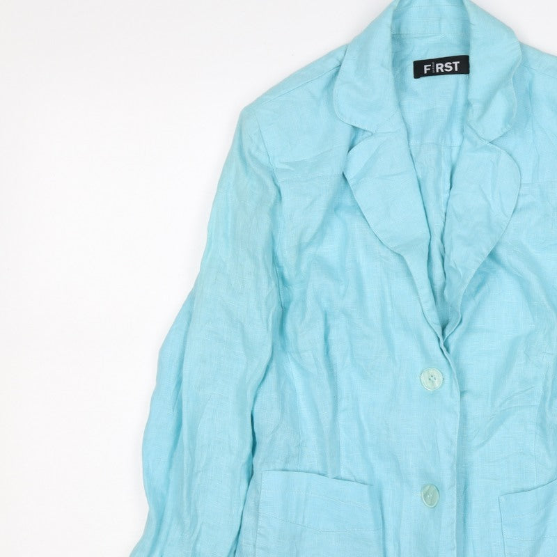 First Avenue Women Blue Linen Blazer UK 14 Two Button Lightweight