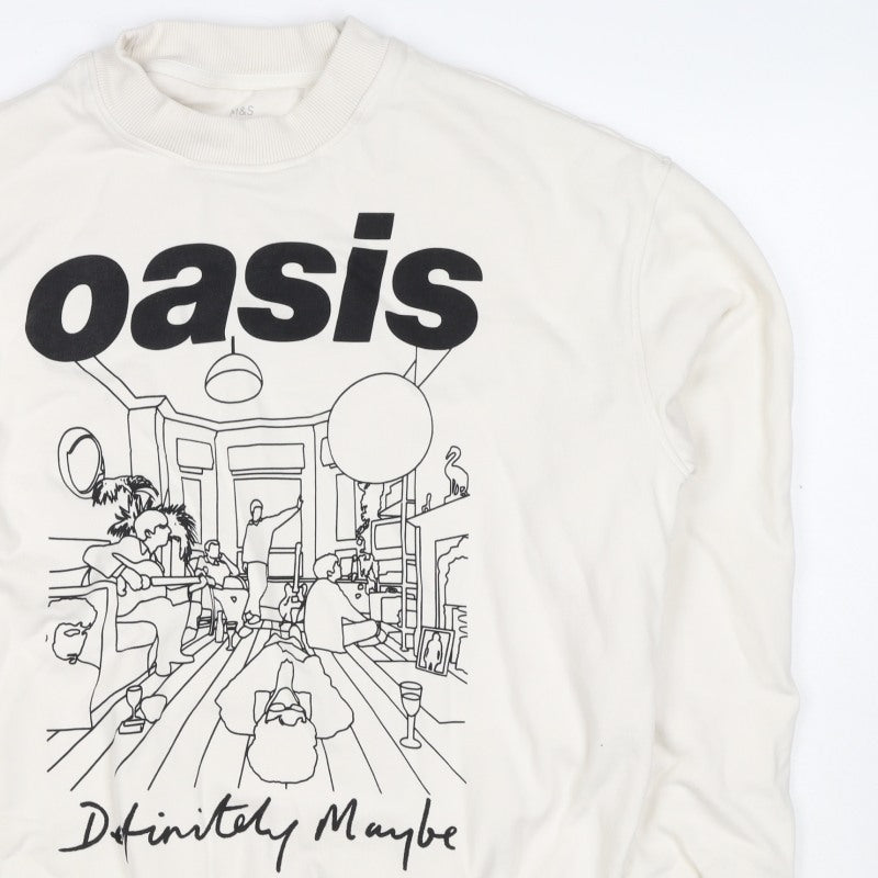 M&S Women Ivory S Oversized Oasis Definitely Maybe Graphic Sweatshirt