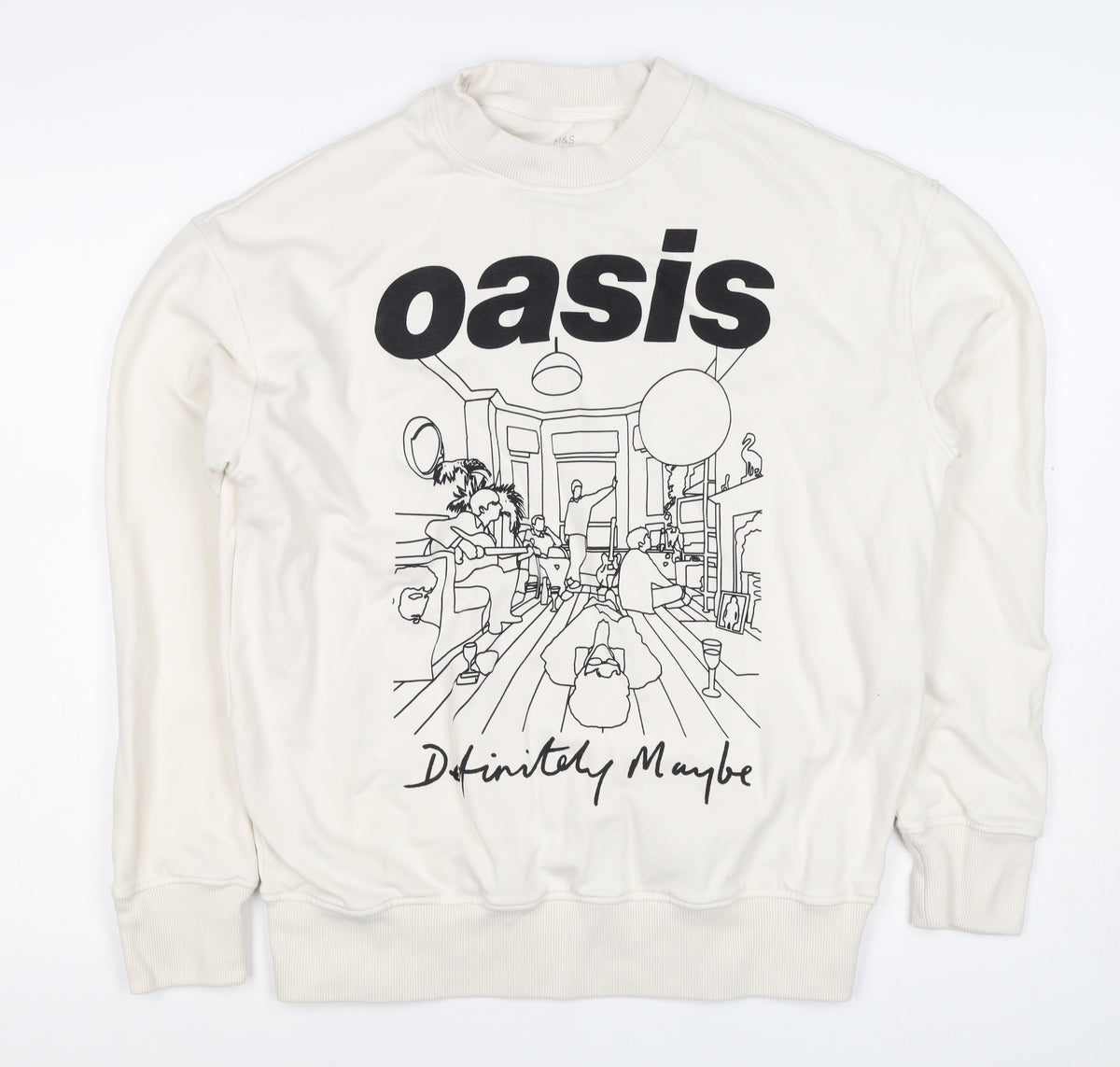 M&S Women Ivory S Oversized Oasis Definitely Maybe Graphic Sweatshirt