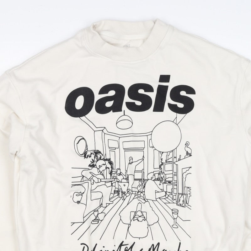 M&S Women Ivory S Oversized Oasis Definitely Maybe Graphic Sweatshirt