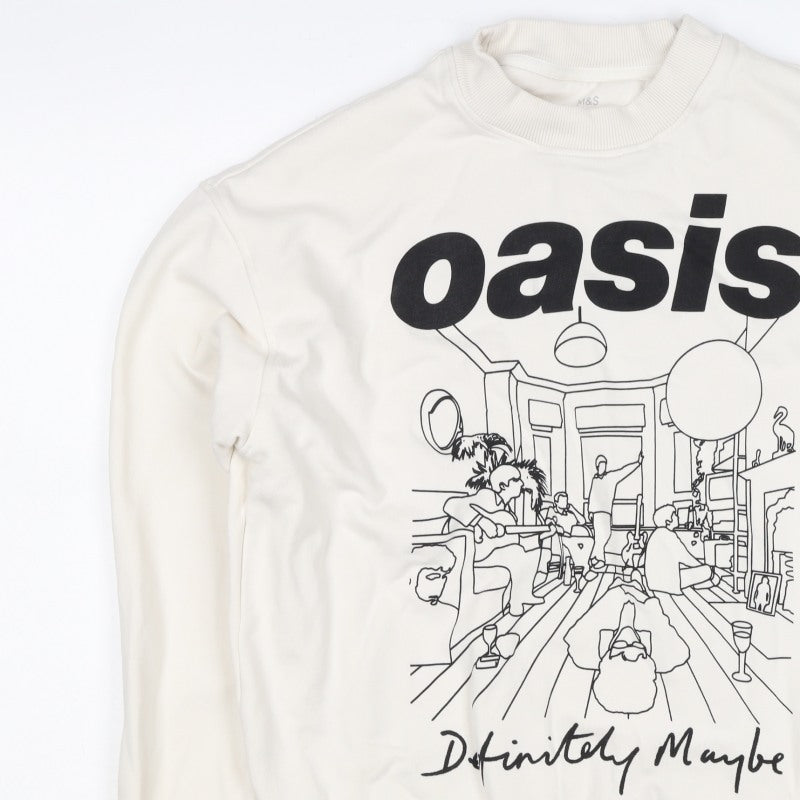 M&S Women Ivory S Oversized Oasis Definitely Maybe Graphic Sweatshirt