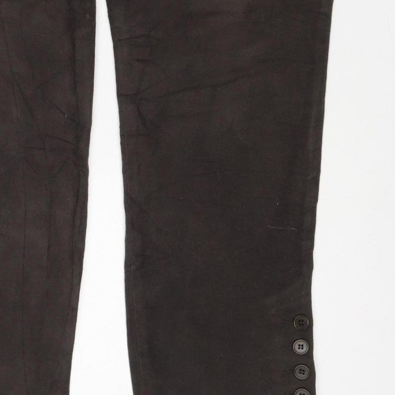 Jigsaw Women’s Brown Size 12 Cotton Stretch Bootcut Trousers Button Cuffs
