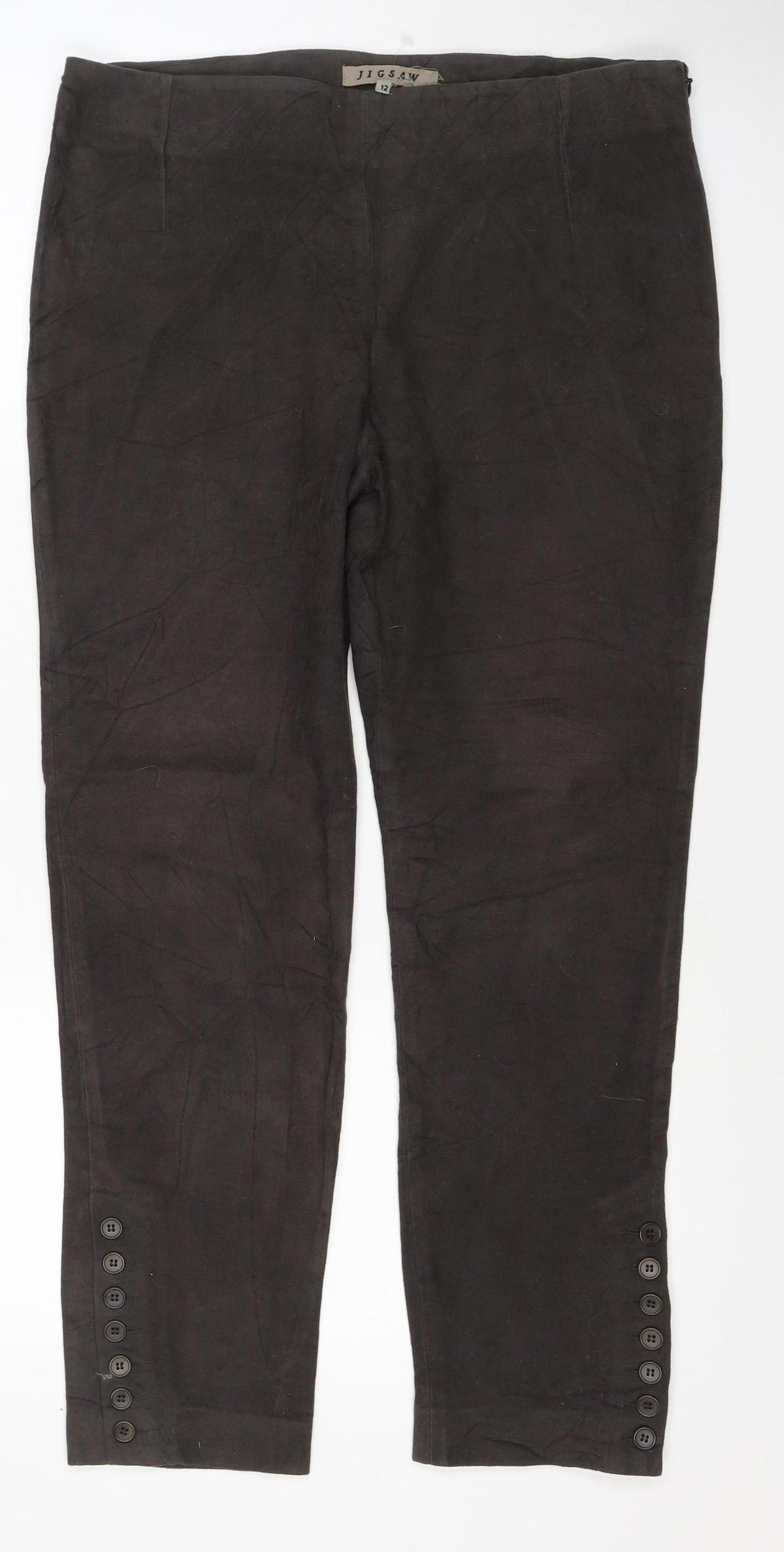 Jigsaw Women’s Brown Size 12 Cotton Stretch Bootcut Trousers Button Cuffs