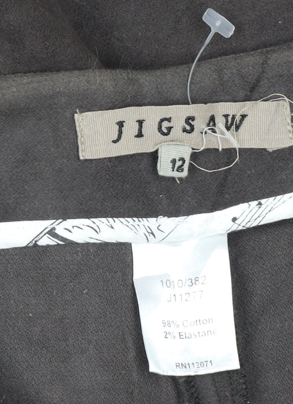 Jigsaw Women’s Brown Size 12 Cotton Stretch Bootcut Trousers Button Cuffs