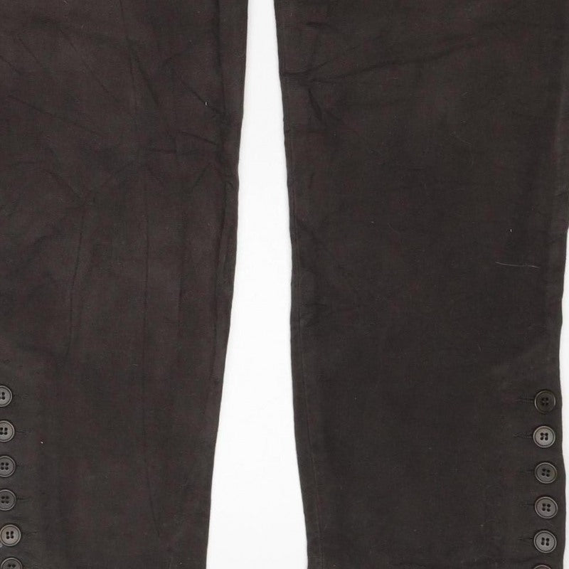 Jigsaw Women’s Brown Size 12 Cotton Stretch Bootcut Trousers Button Cuffs