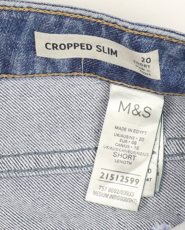 Marks & Spencer Women Blue UK 20 Cropped Slim Jeans Short