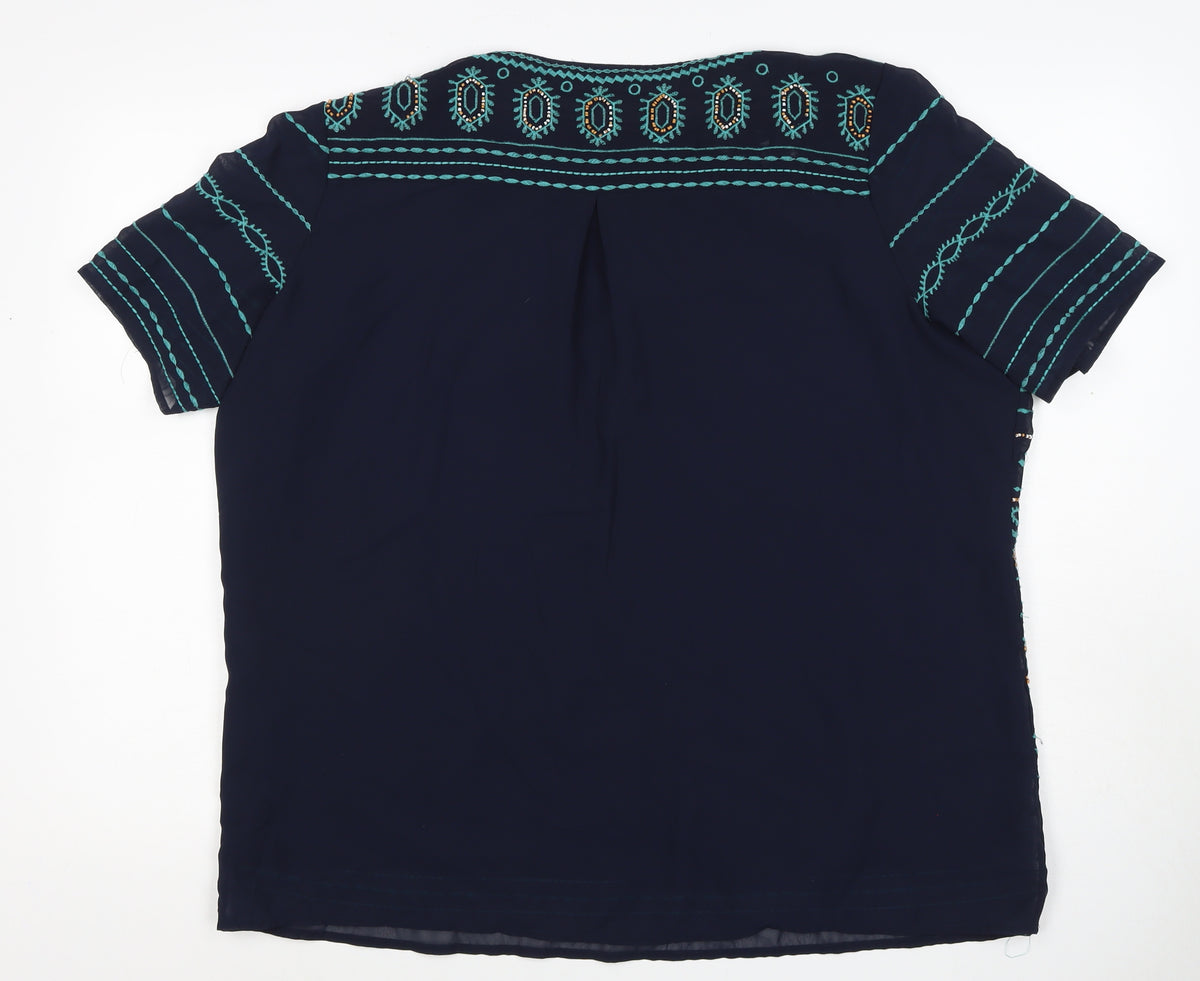 F&F Women’s Blue Size 12 Boho Aztec Beaded Embroidered Tunic Blouse