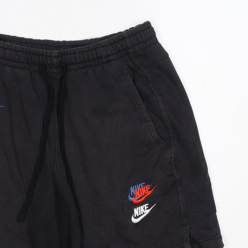 Nike Men’s Black Small Sweat Shorts Embroidered Logo Drawstring