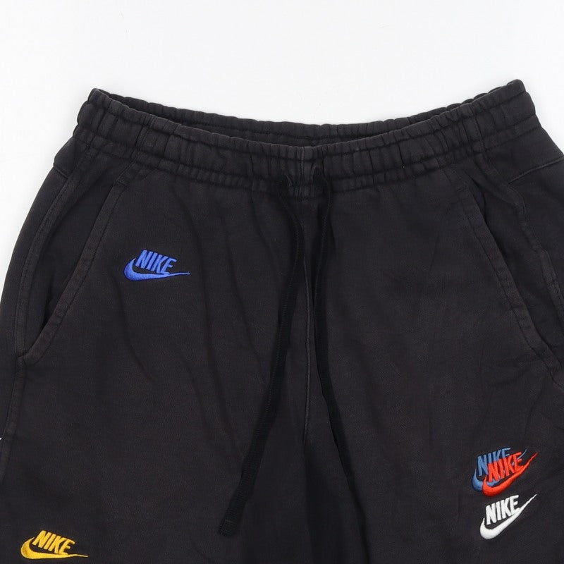 Nike Men’s Black Small Sweat Shorts Embroidered Logo Drawstring