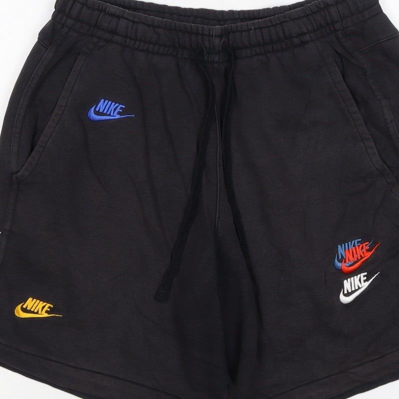 Nike Men’s Black Small Sweat Shorts Embroidered Logo Drawstring