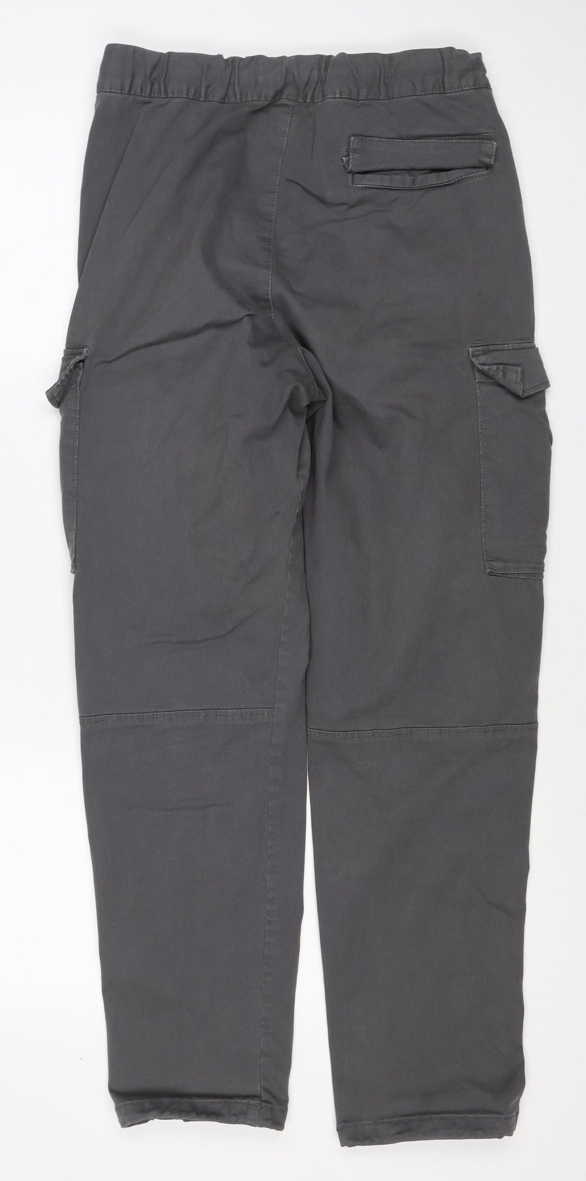 Bershka Men Grey S Cotton Stretch Cargo Trousers Drawstring