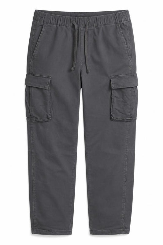 Bershka Men Grey S Cotton Stretch Cargo Trousers Drawstring