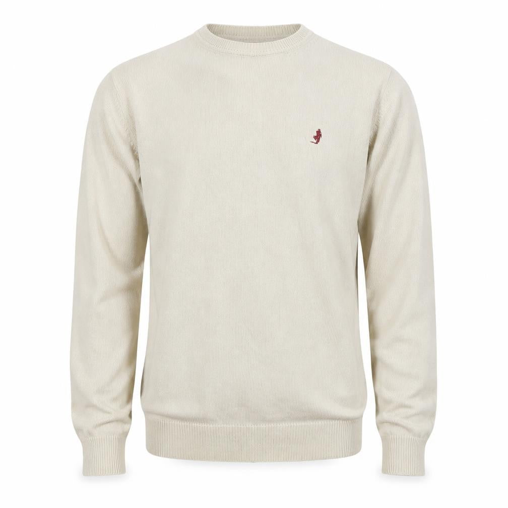 Marlboro Classics Men’s Beige Cotton Crew Neck Logo Jumper L