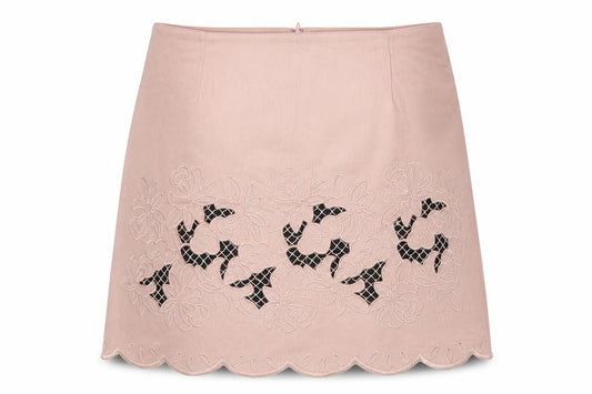 River Island Women Pink UK 10 Floral Embroidered A-Line Short Skirt